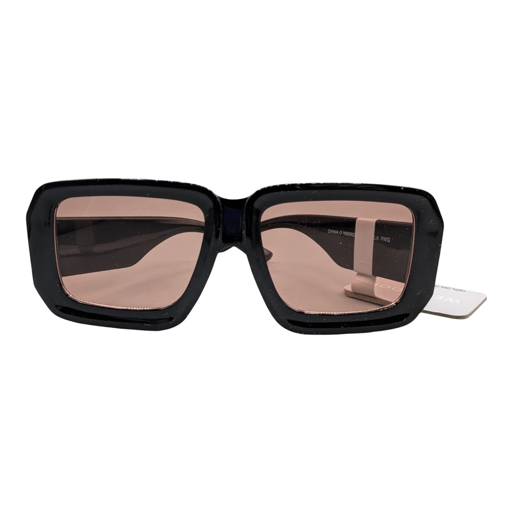 West Loop Square Sunglasses Black Frame Rose Tinted Lens NS0922 100% UVA UVB